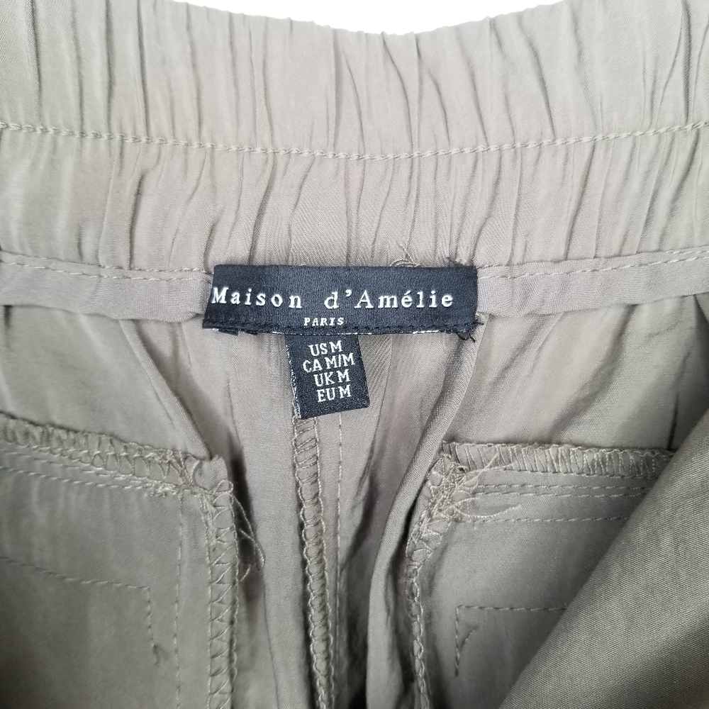 Olive Satin Cargo Pants Women Wide Leg Khaki Matte Utility Chic Wmn's Medium - Picture 4 of 5
